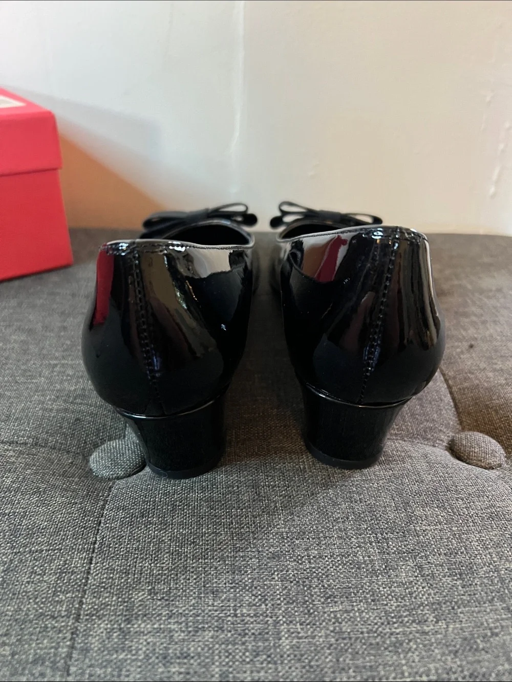 Vaneli Black Patent Flats with Fabric Bow